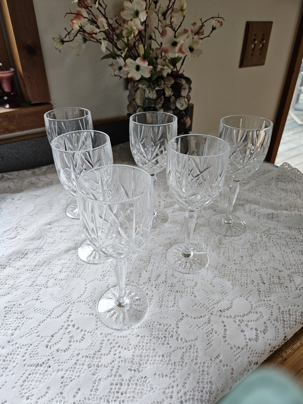 Cristal D'Arques Crystal Wine Or Water Goblets. French Diamond Pattern- Set of 6
